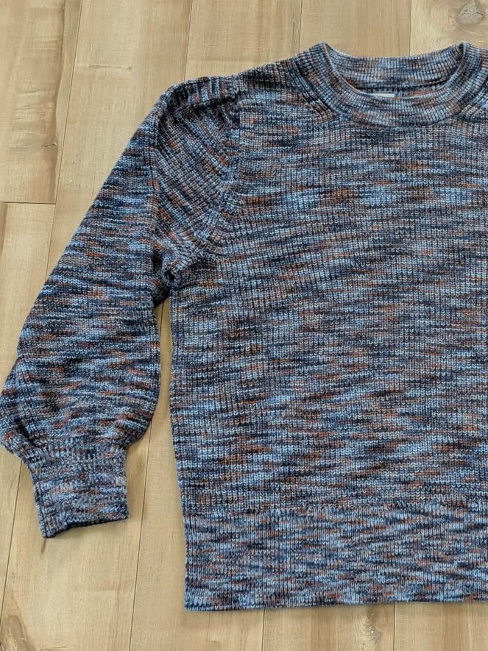 NIC + ZOE Marled Knit Sweater Large Blue Rust Crew Neck Textured Pullover